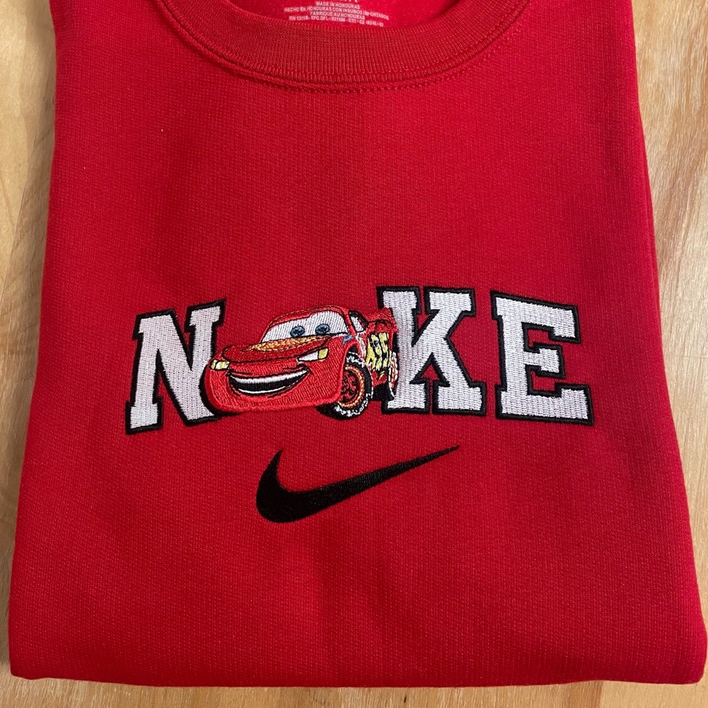 ADULT Nike inspired lightening McQueen sweatshirt